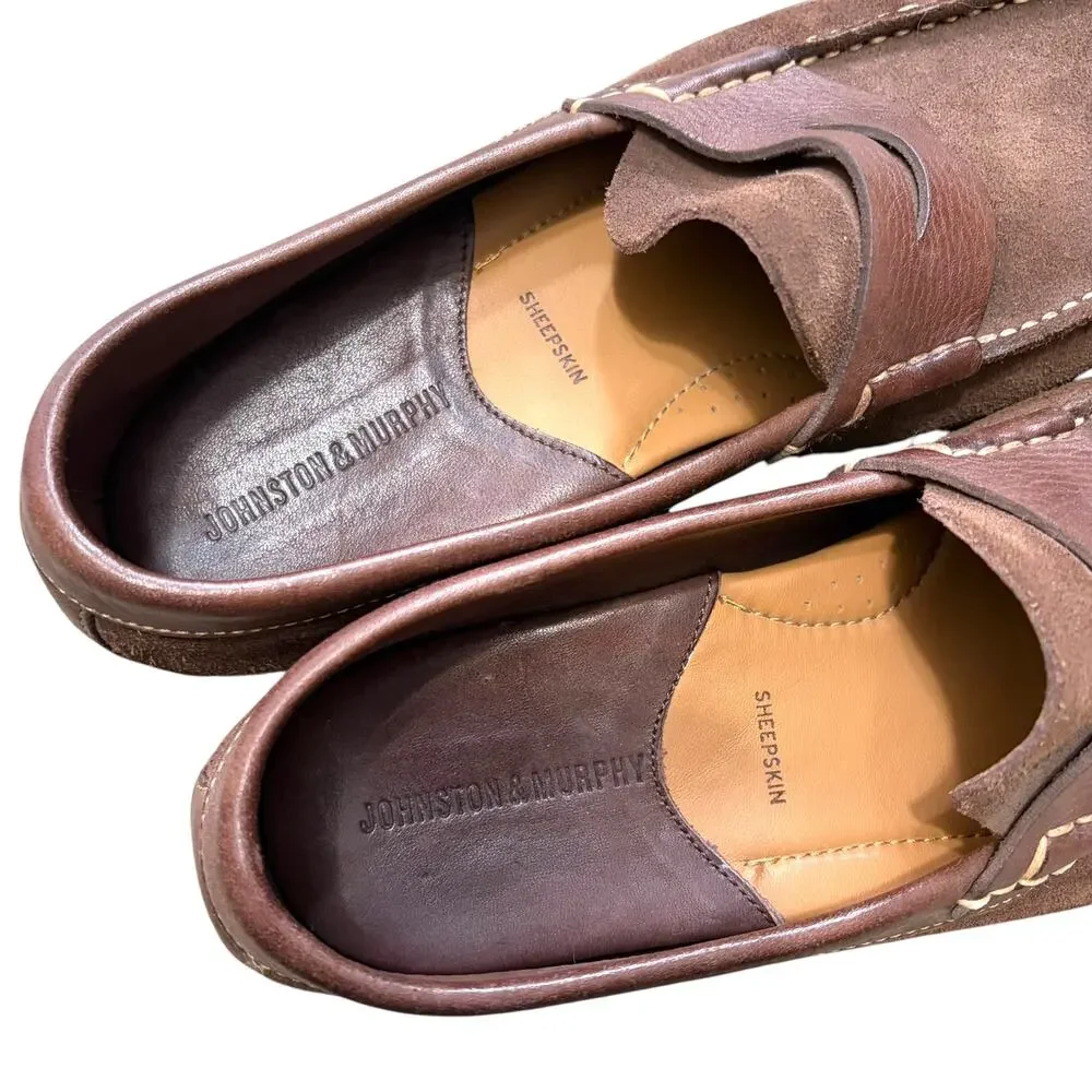 Johnston & Murphy Danbury Skeepskin Suede Penny Loafers Men's Sz 8.5 Brown
